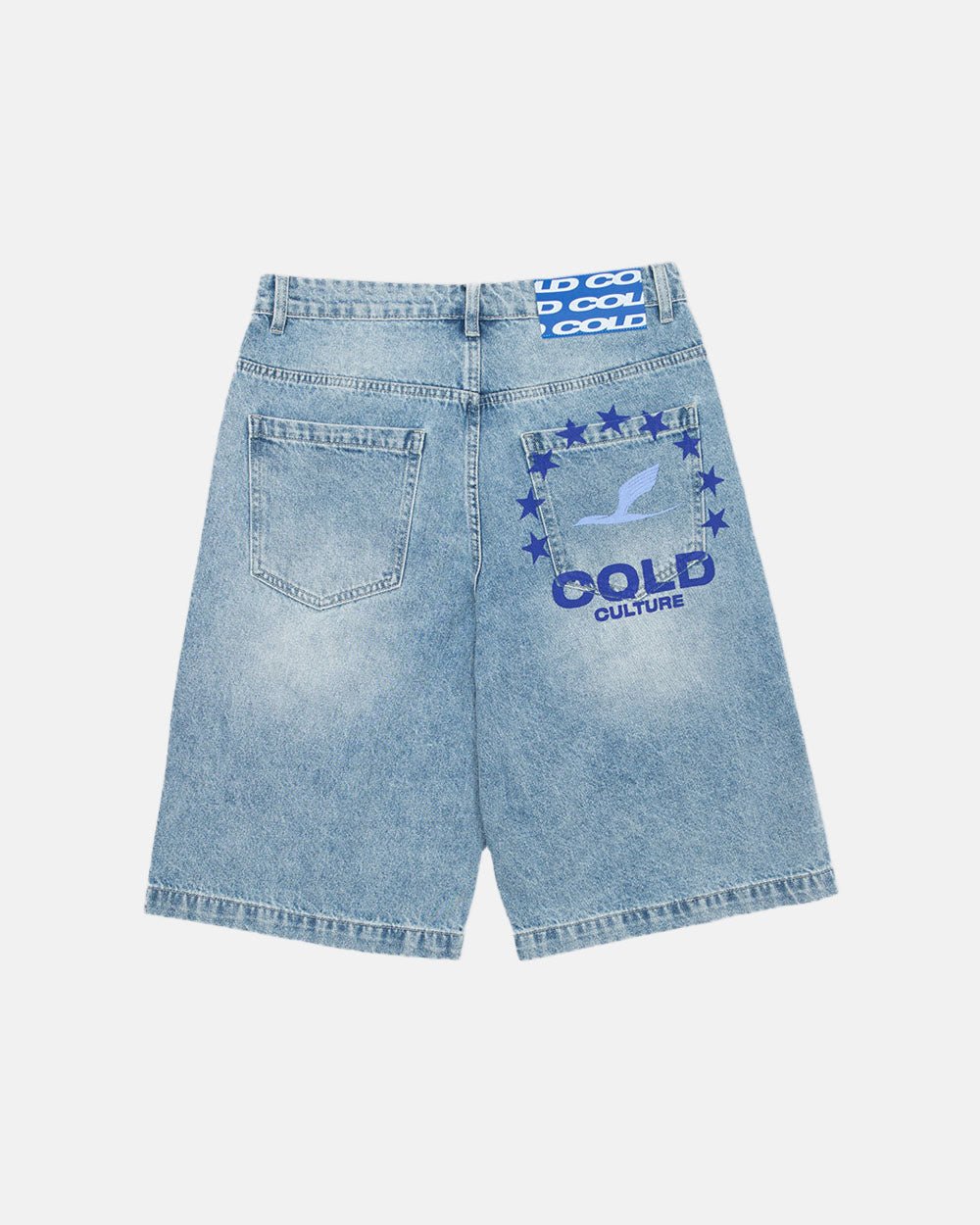 HEIGHTS V2 SHORTS LIGHT WASHED DENIM - light washed denim shorts, back view - Cold Culture #packshot
