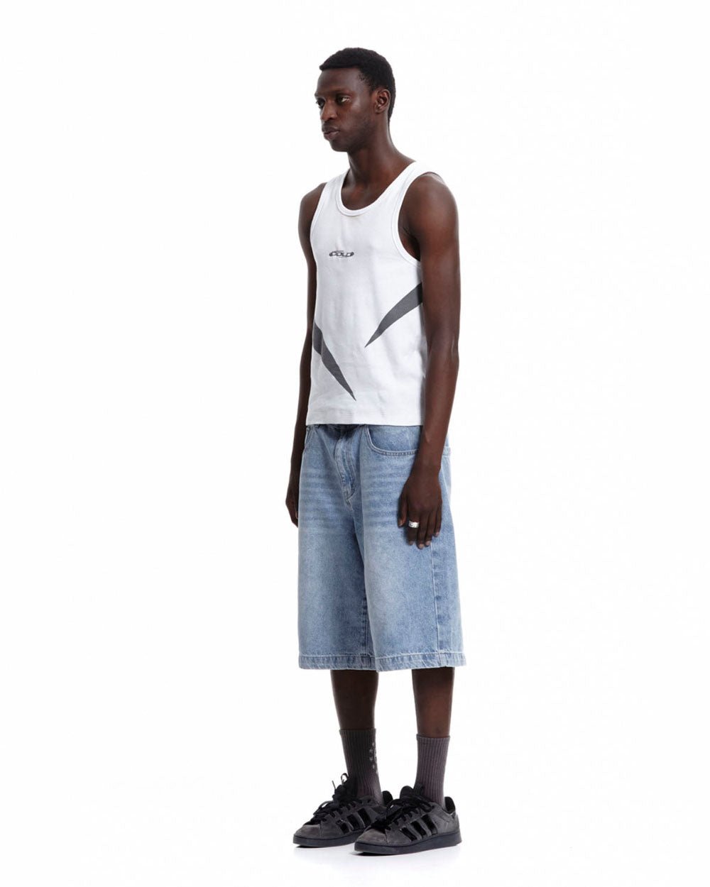 HEIGHTS V2 SHORTS LIGHT WASHED DENIM - light washed denim shorts, side view - Cold Culture #man