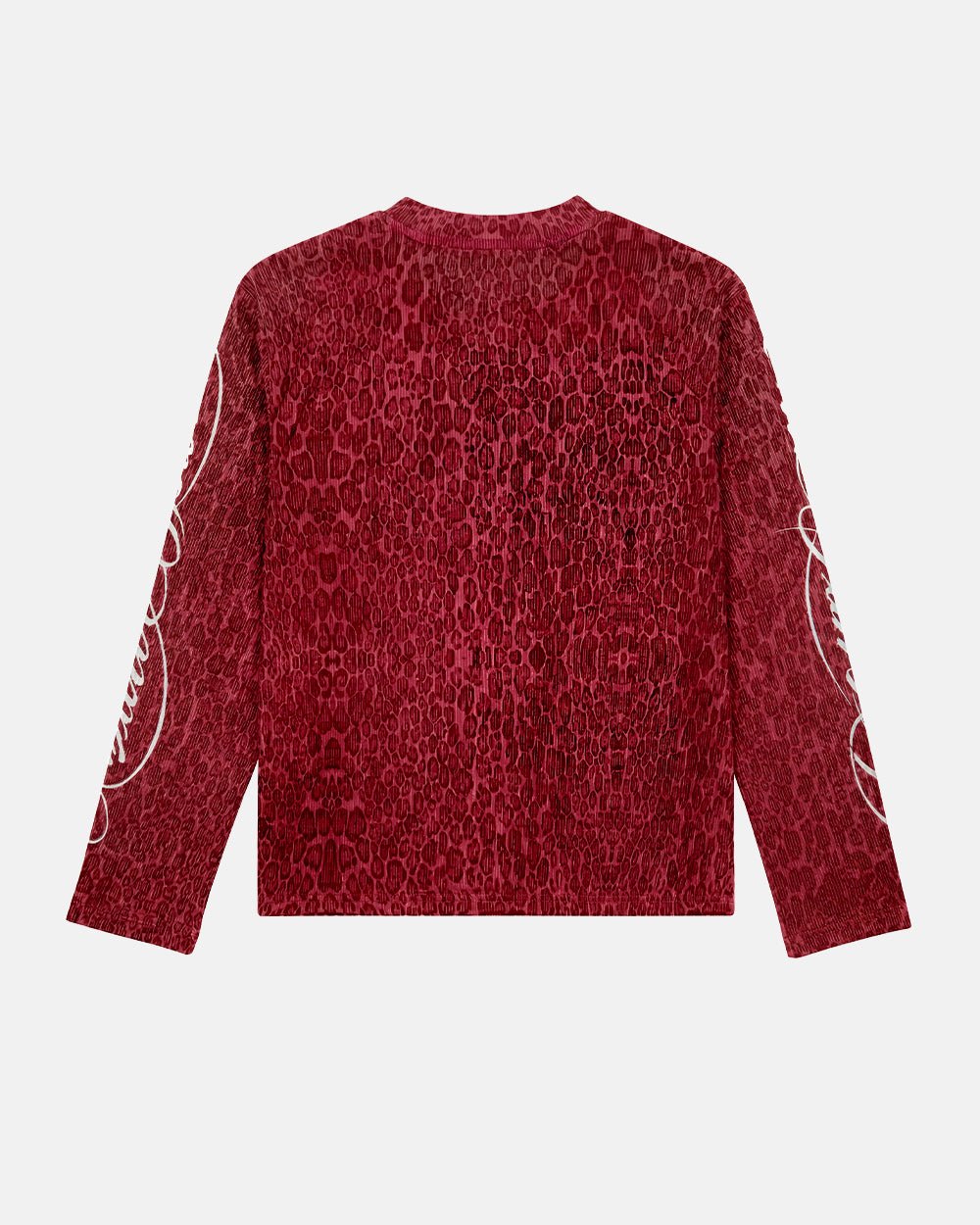 HIDDEN CHEETAH LONGSLEEVE BURGUNDY - burgundy leopard print longsleeve tee, back view - Cold Culture #packshot