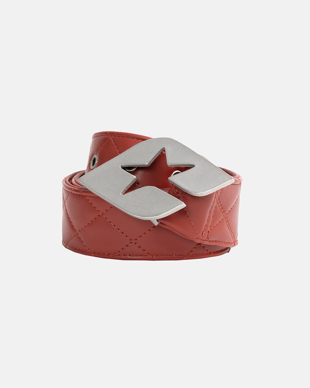 HIGH CLASS LEATHER BELT RED - red quilted leather belt, front view - Cold Culture #packshot