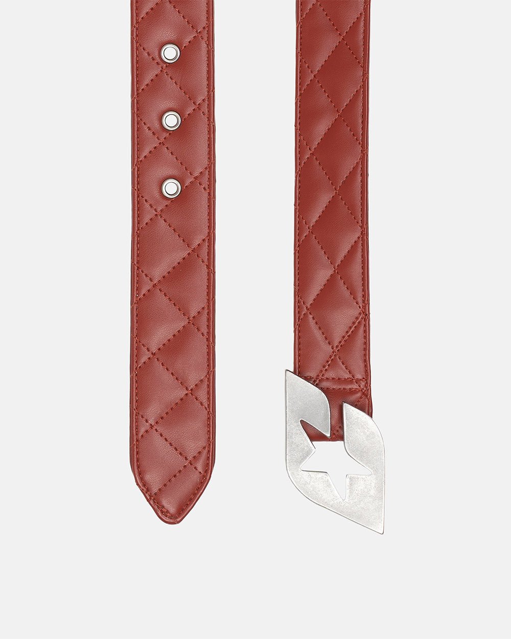 HIGH CLASS LEATHER BELT RED - red quilted leather belt, detail close-up - Cold Culture