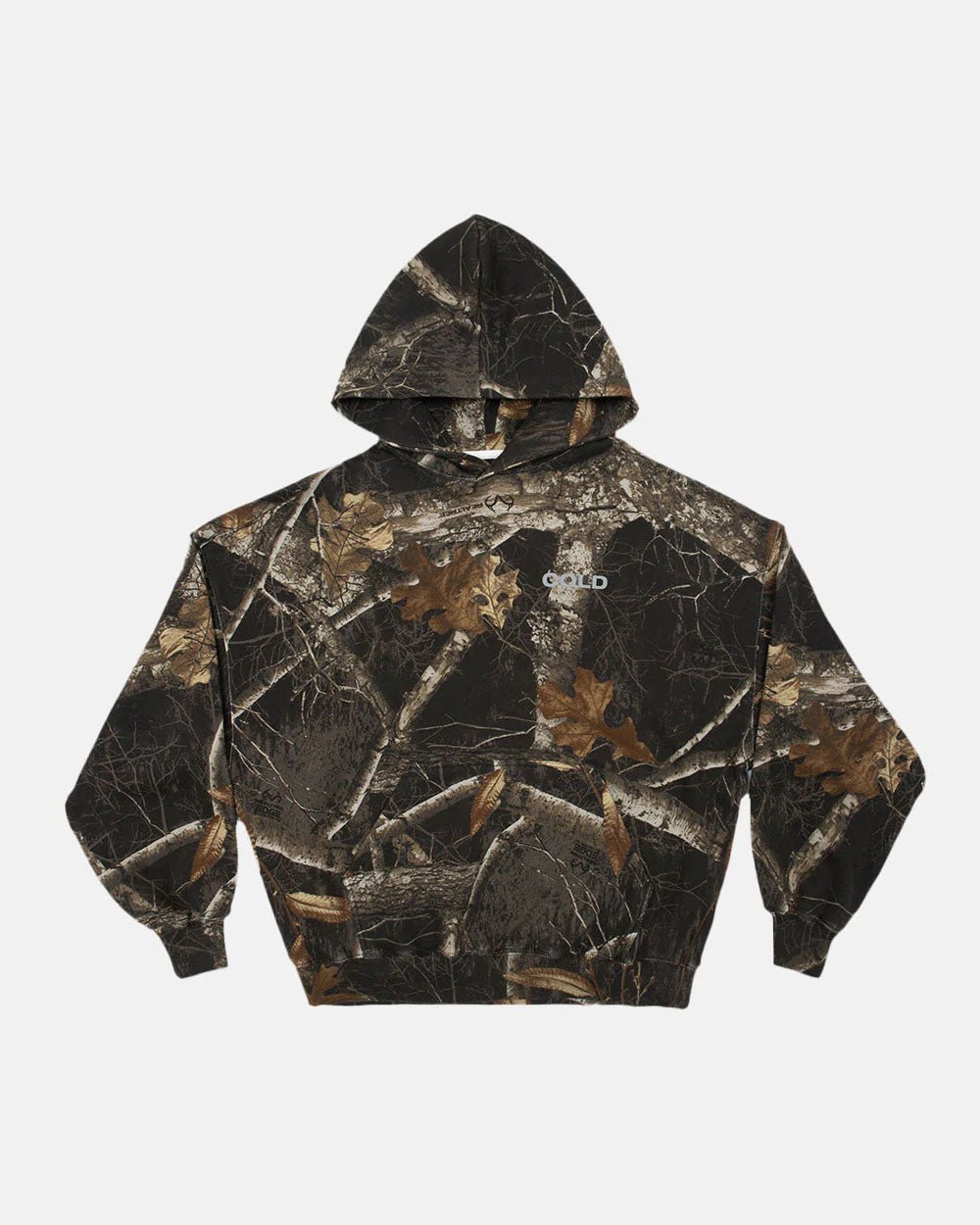 HOODIE REALTREE BLACK - black realtree camo hoodie, front view - Cold Culture #packshot