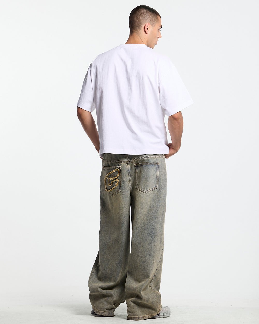 HOT TEE WHITE - white slogan print tee, back view on male model - Cold Culture #man