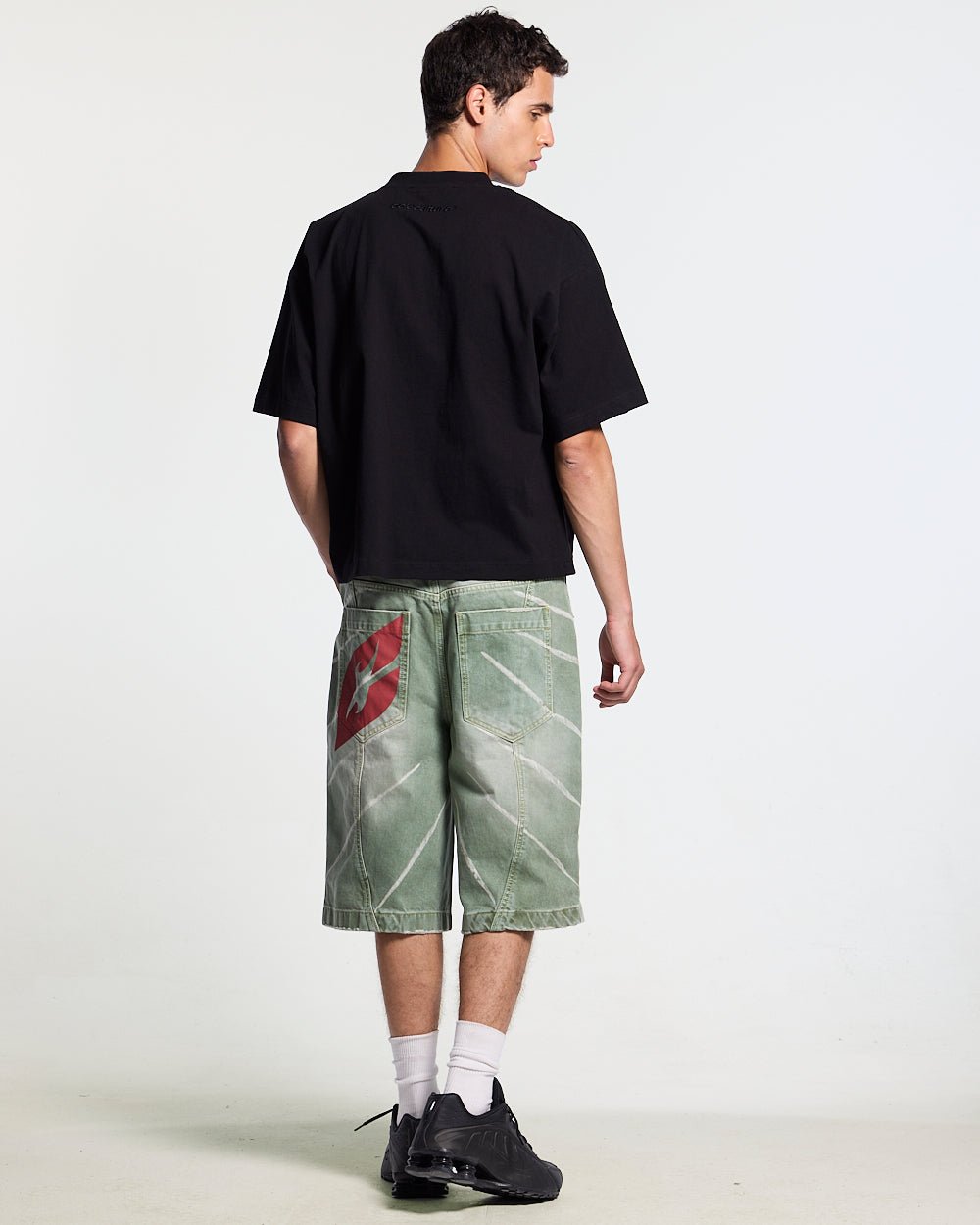 HUNTER TEE BLACK - black graphic print tee, back view on male model - Cold Culture #man
