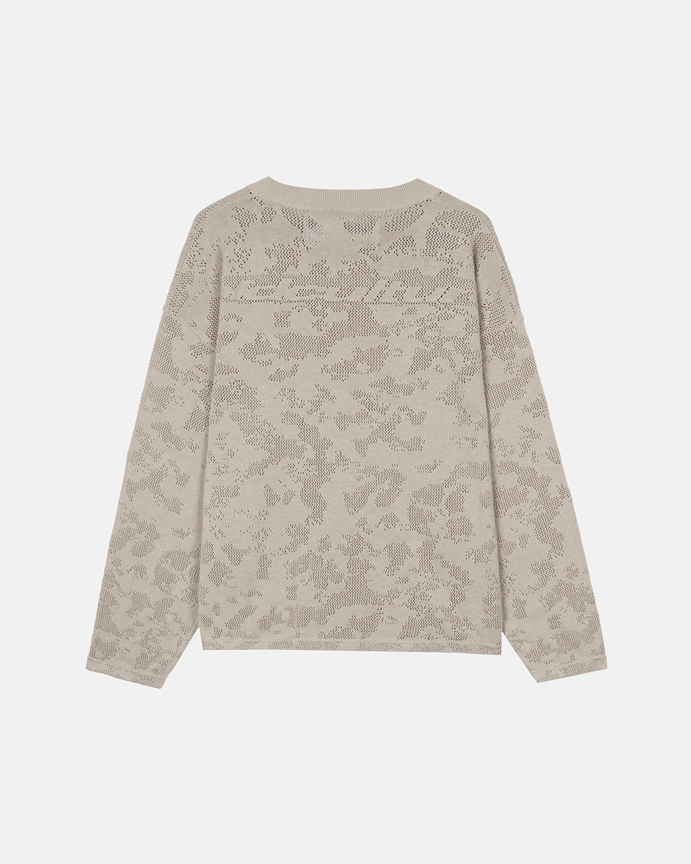 HURRACAINE LONGSLEEVE KNIT BEIGE - beige camo knit sweater, back view - Cold Culture #packshot