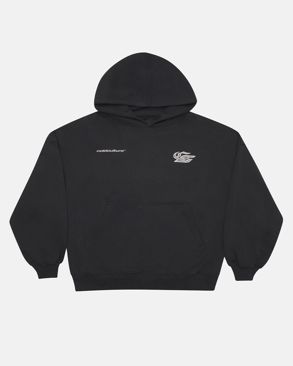 HYPERCHROME HOODIE BLACK - black oversized hoodie, front view - Cold Culture #packshot