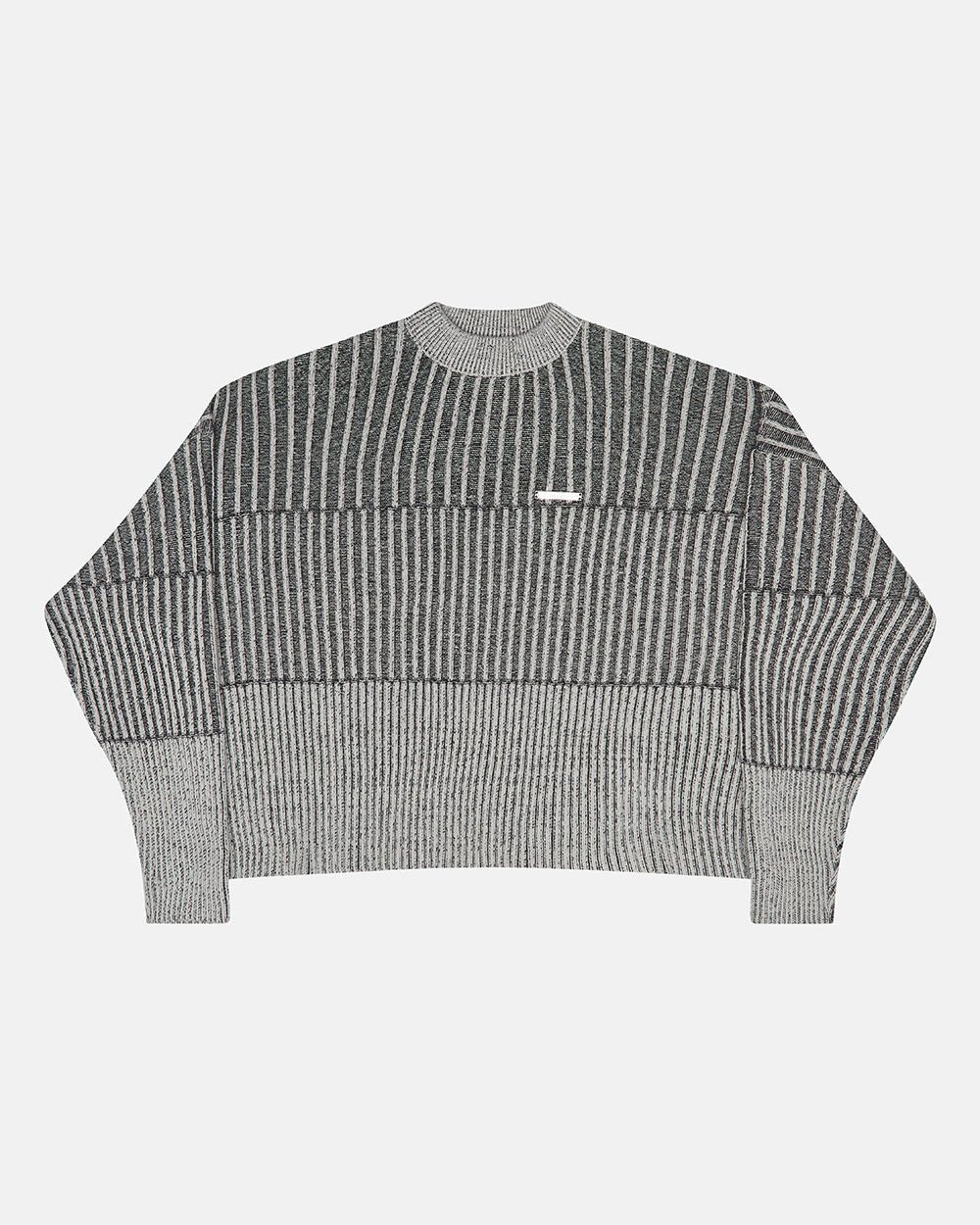 HYPERLINES KNIT BLACK & GREY - black and grey ribbed knit sweater, front view - Cold Culture #packshot