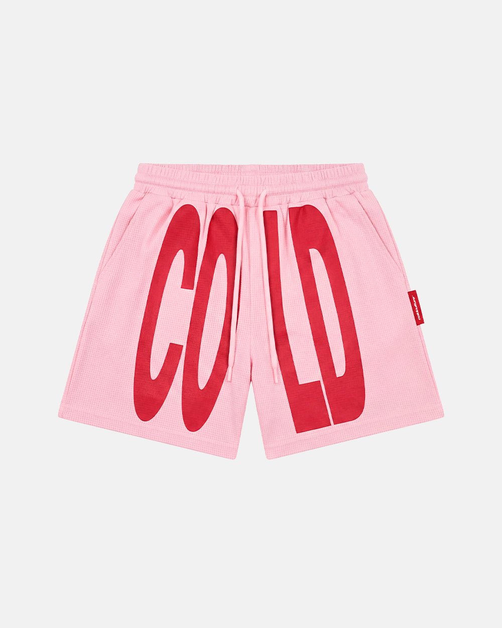 IMPACT SWIMWEAR PINK - pink printed swim shorts, front view - Cold Culture #packshot
