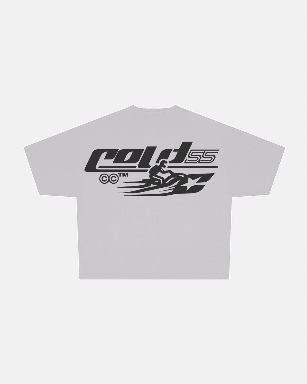 JET SKI TEE LIGHT GREY - light grey graphic print tee, back view - Cold Culture #packshot