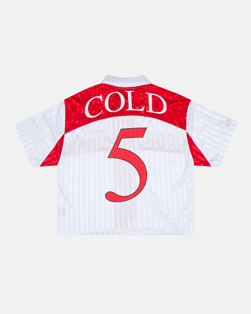 JR FOLKS POLO WHITE - white and red football polo, back view - Cold Culture #packshot