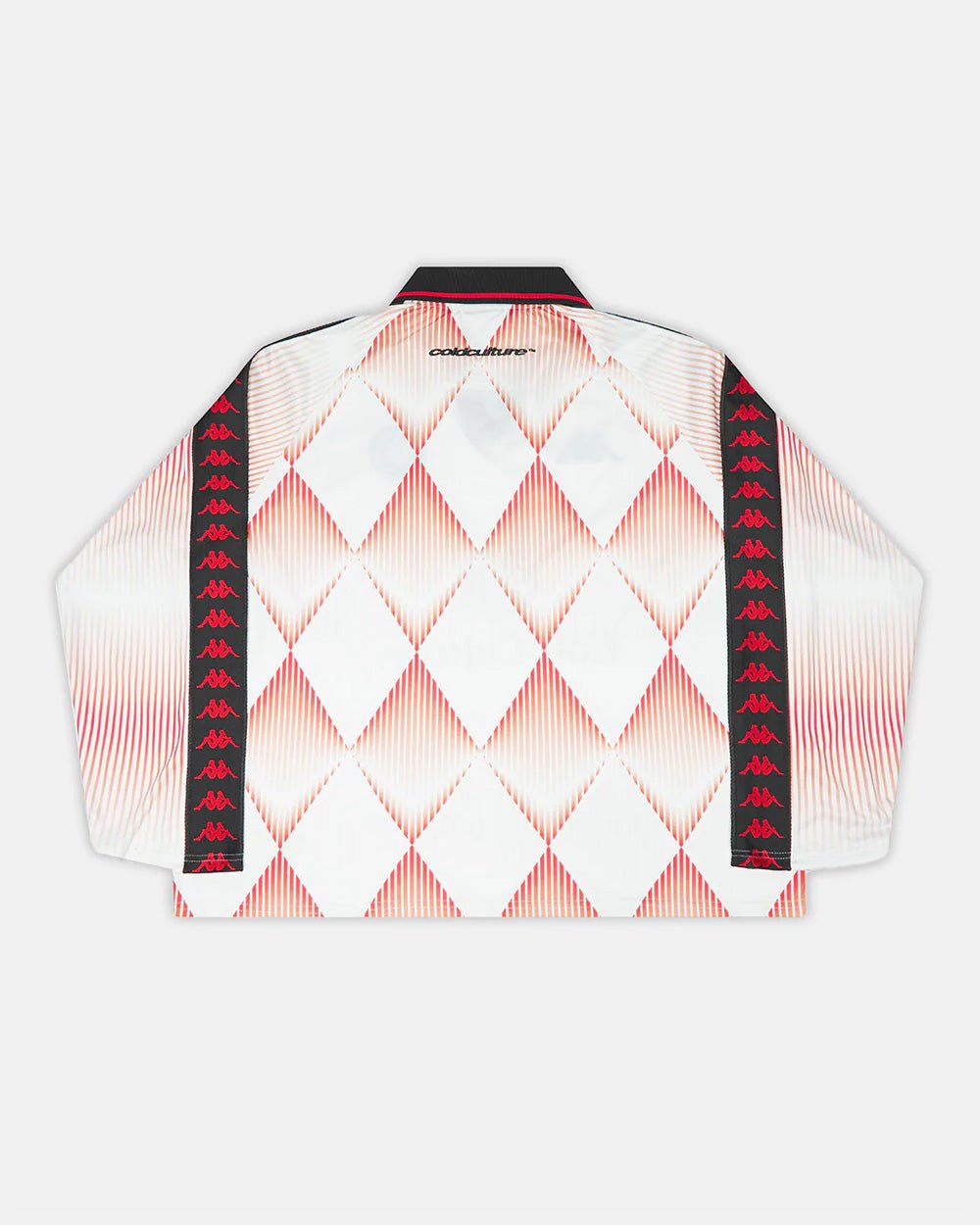 KAPPA X COLD CULTURE LONGSLEEVE RED - red diamond print longsleeve tee, back view - Cold Culture #packshot