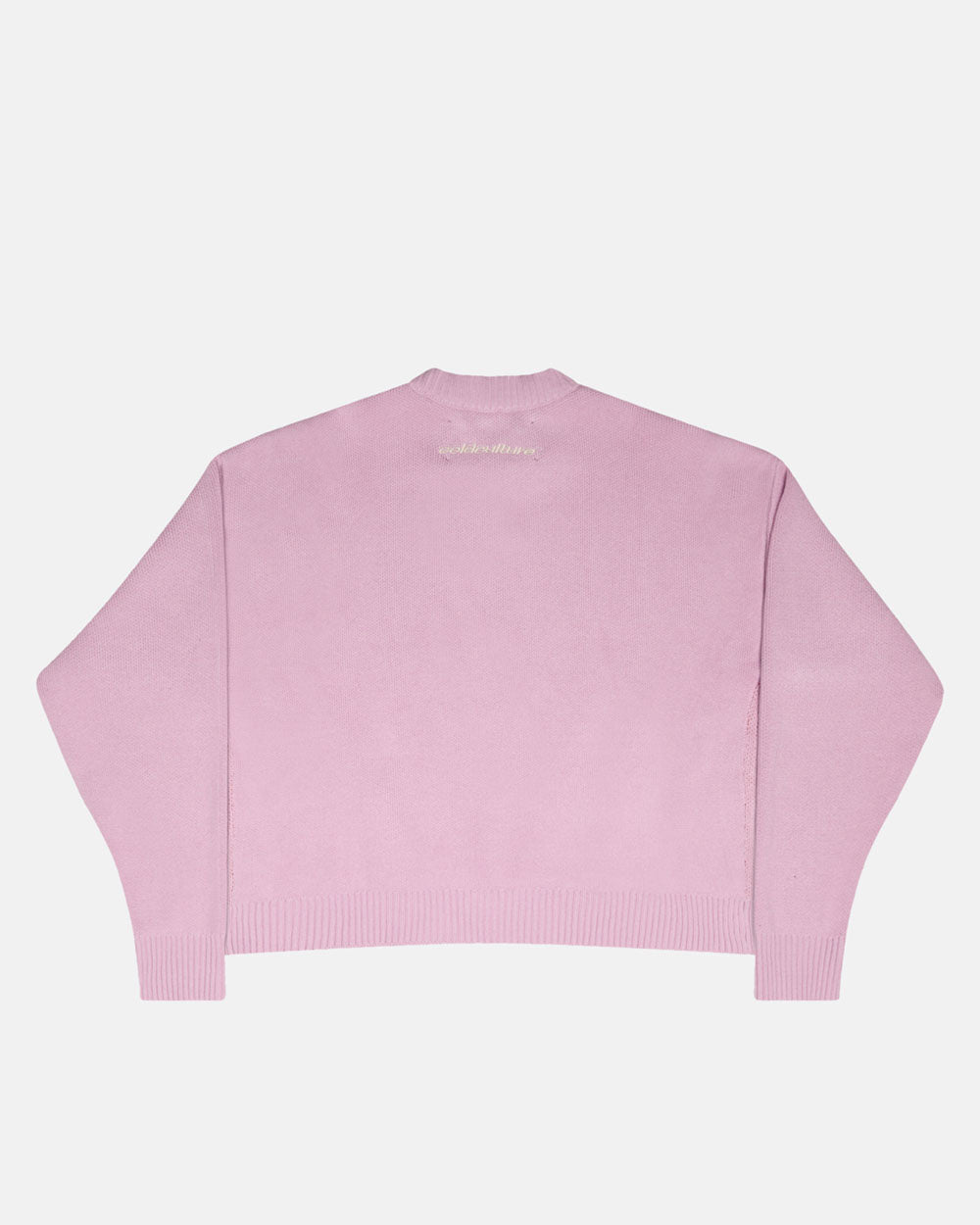 KISSES AND DOLLAR KNIT PINK - pink graphic print knit sweater, back view - Cold Culture #packshot