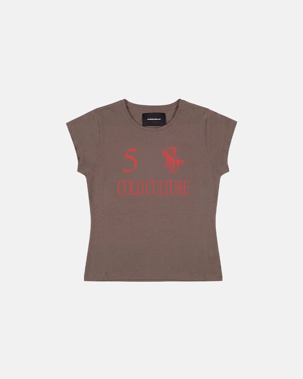 KNOTTY BABY TEE BROWN - brown graphic print baby tee, flat lay - Cold Culture #packshot