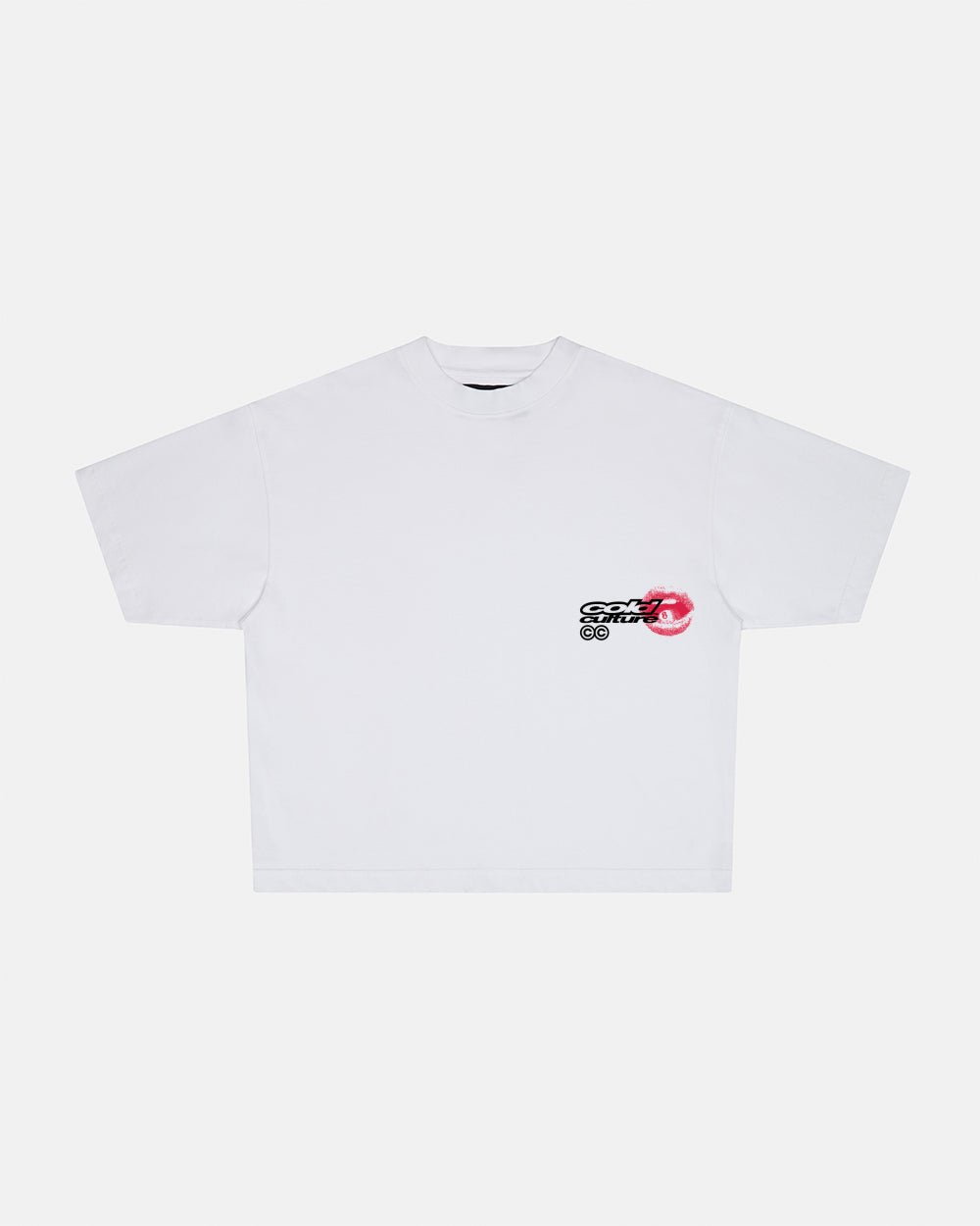LIP COMBO TEE WHITE - white graphic print tee, front view - Cold Culture #packshot