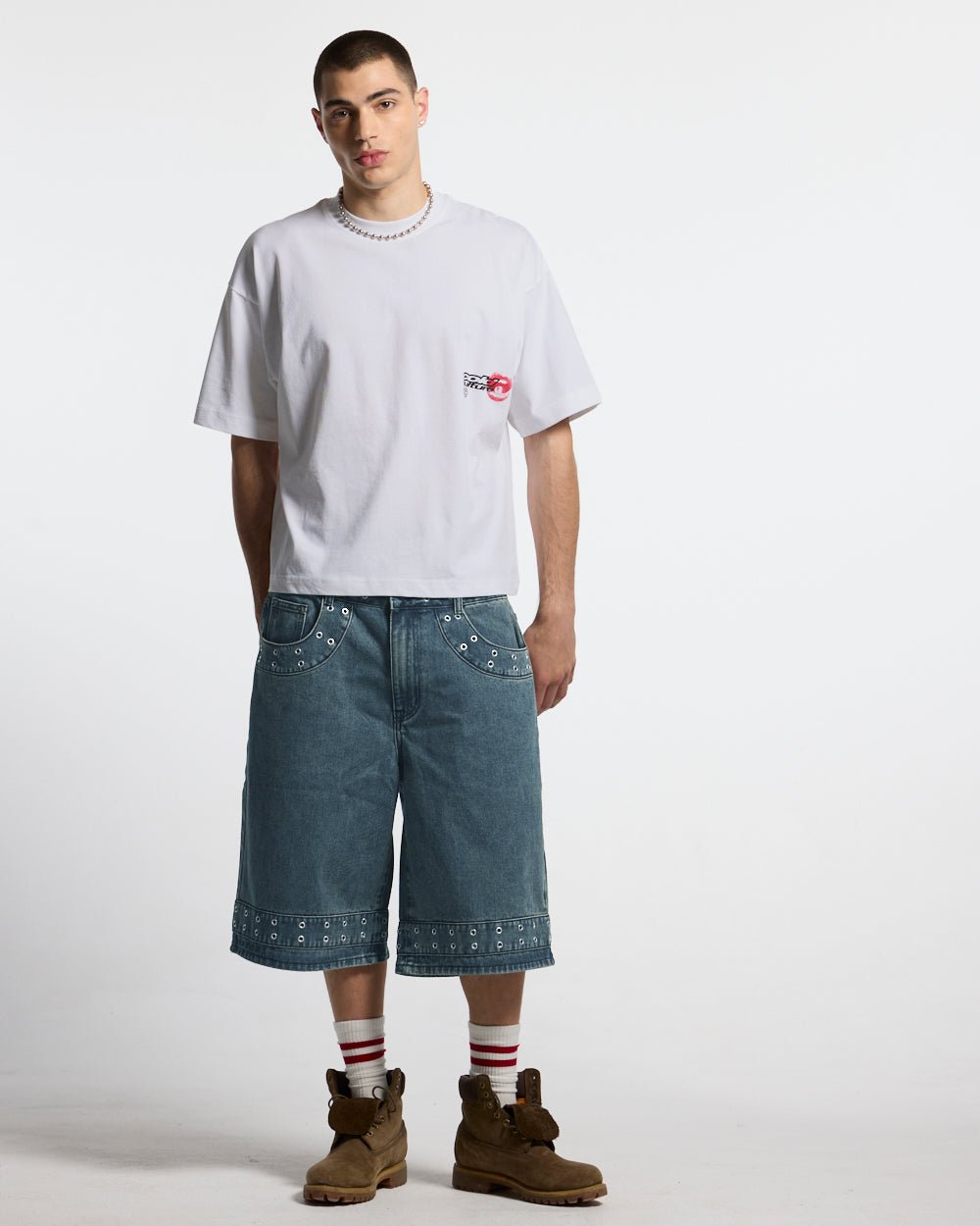 LIP COMBO TEE WHITE - white graphic print tee, front view on male model - Cold Culture #man