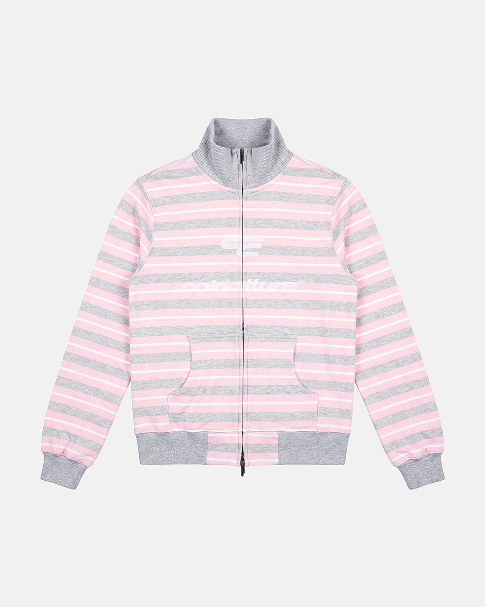 LISA ZIP HOODIE PINK - pink striped zip-up hoodie, front view - Cold Culture #packshot