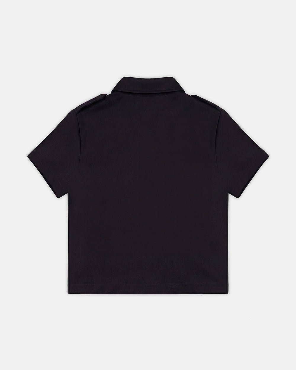 LOOPING POLO BLACK - black graphic print polo shirt, back view - Cold Culture #packshot