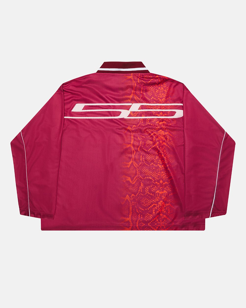 MAMBA SNAKE LONGSLEEVE POLO RED - red snake print longsleeve polo, back view - Cold Culture #packshot