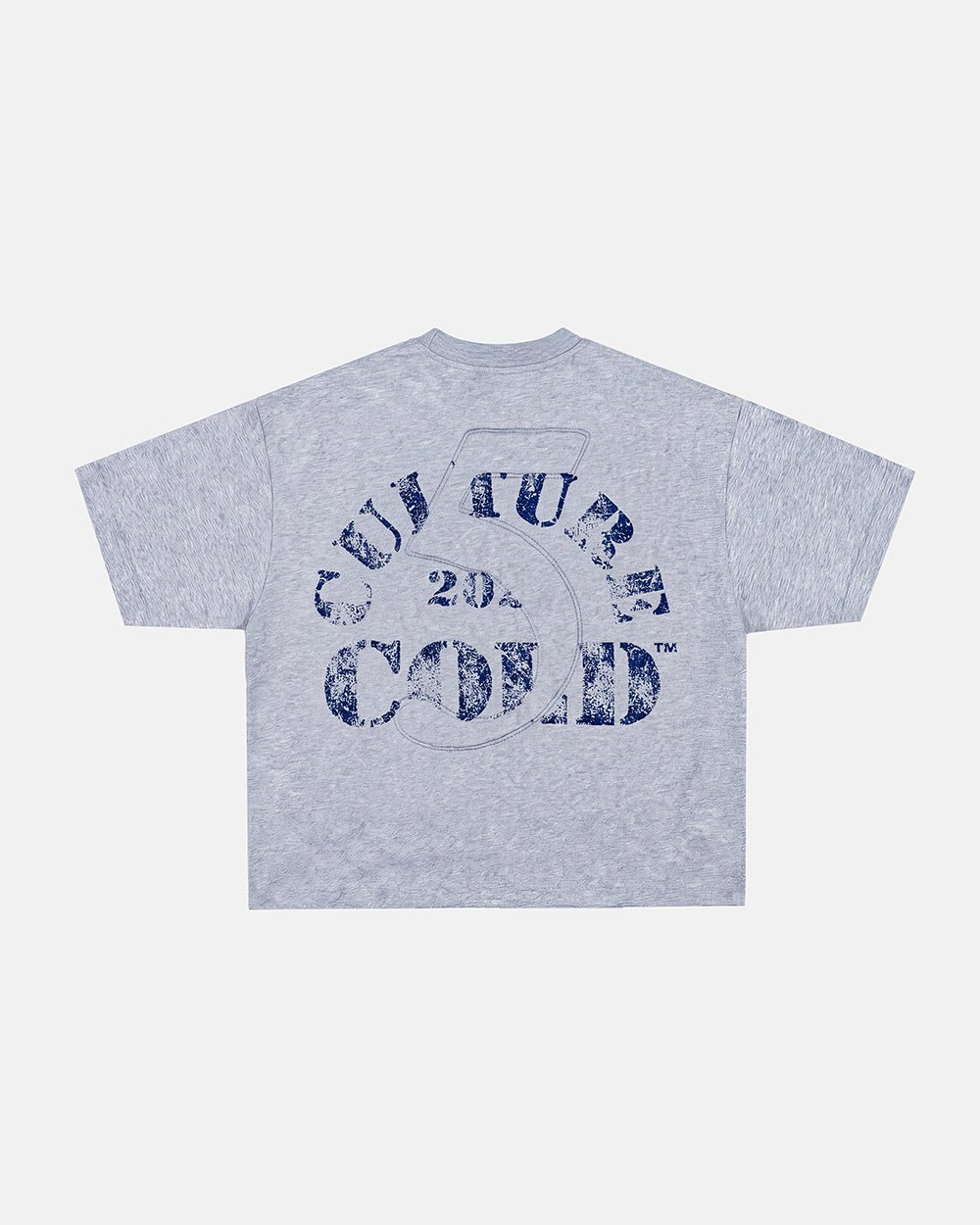 MARINE 55 TEE HEATHER GREY - heather grey oversized tee, back view - Cold Culture #packshot