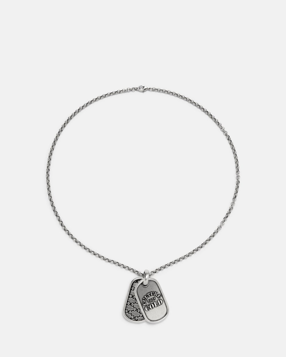 MARINE CHAINS PENDANT SILVER - silver dog tag pendant necklace, front view - Cold Culture #packshot