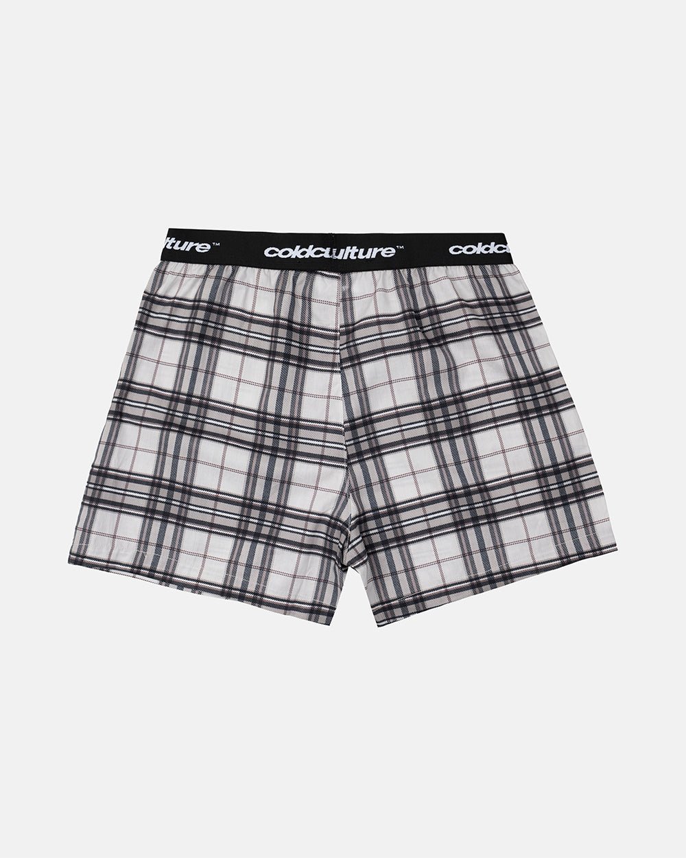 MIDNIGHT BOXERS PACK BLACK CHECKS - black and white plaid boxers, back view - Cold Culture #packshot