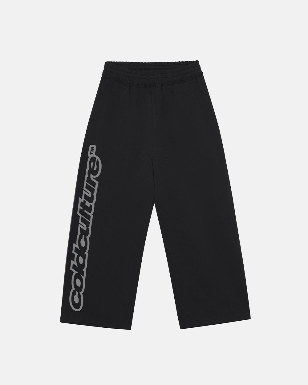 MIDNIGHT SET SWEATPANT BLACK - black logo print sweatpants, front view - Cold Culture #packshot