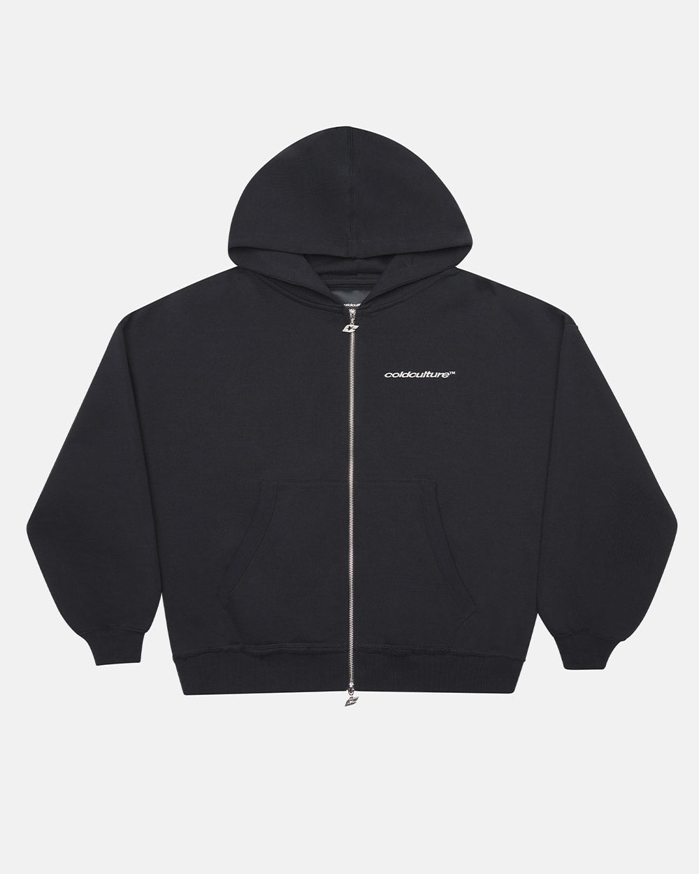 MIDNIGHT SET ZIP UP BLACK - black zip-up hoodie, front view - Cold Culture #packshot