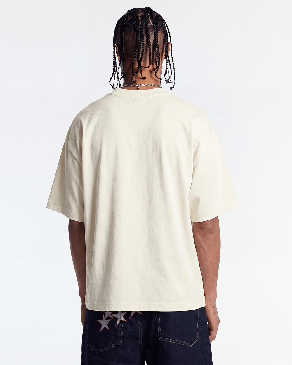 MONTANA TEE BEIGE - beige oversized tee, back view on male model - Cold Culture #man