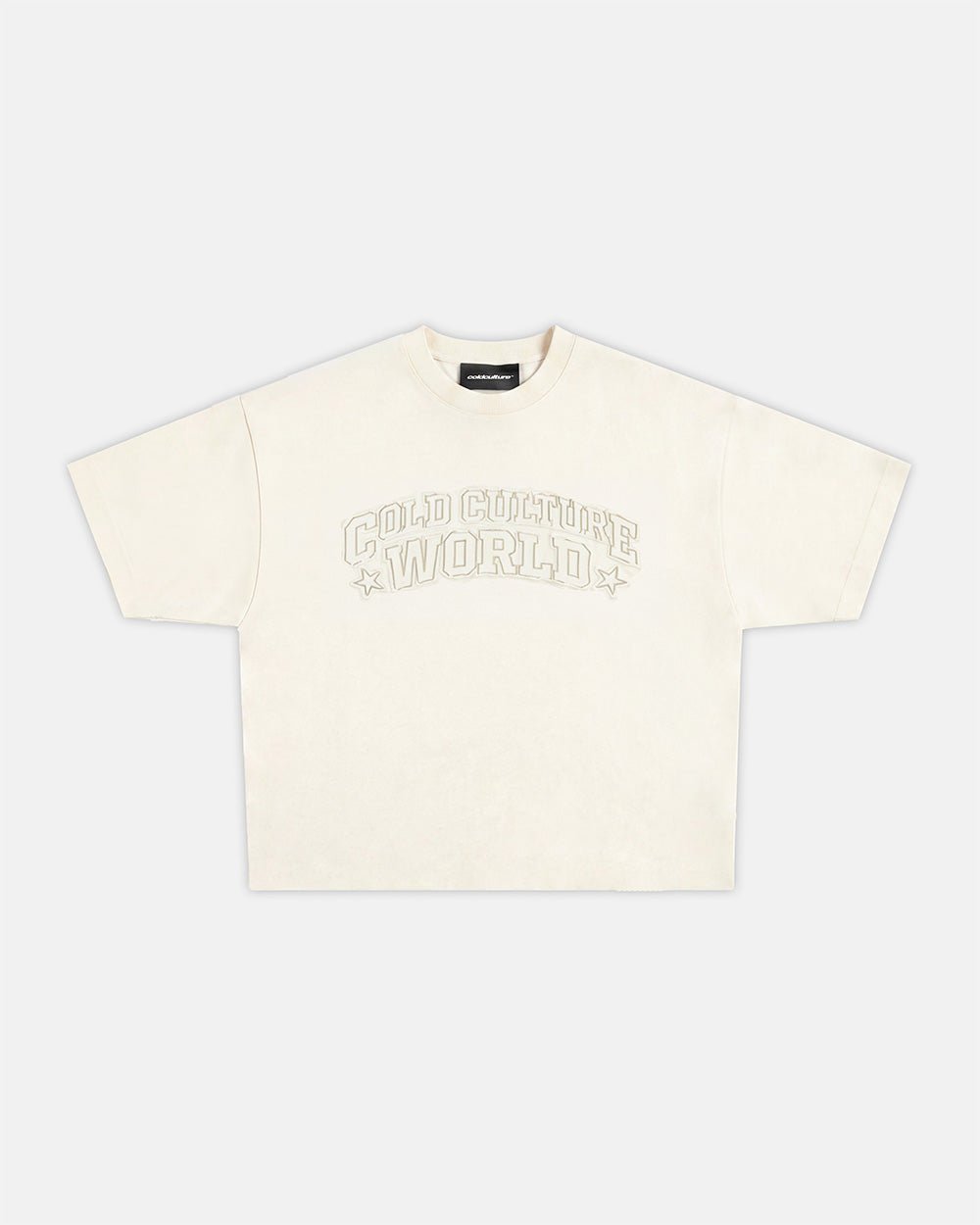 MONTANA TEE BEIGE - beige oversized tee, front view - Cold Culture #packshot