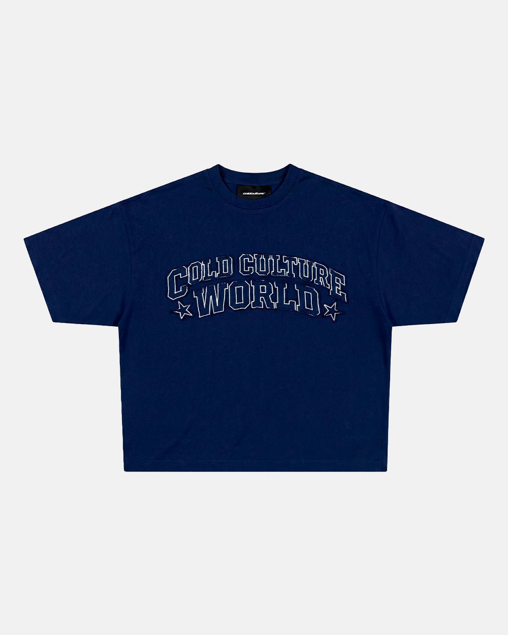 MONTANA TEE NAVY - navy blue boxy tee, front view - Cold Culture #packshot