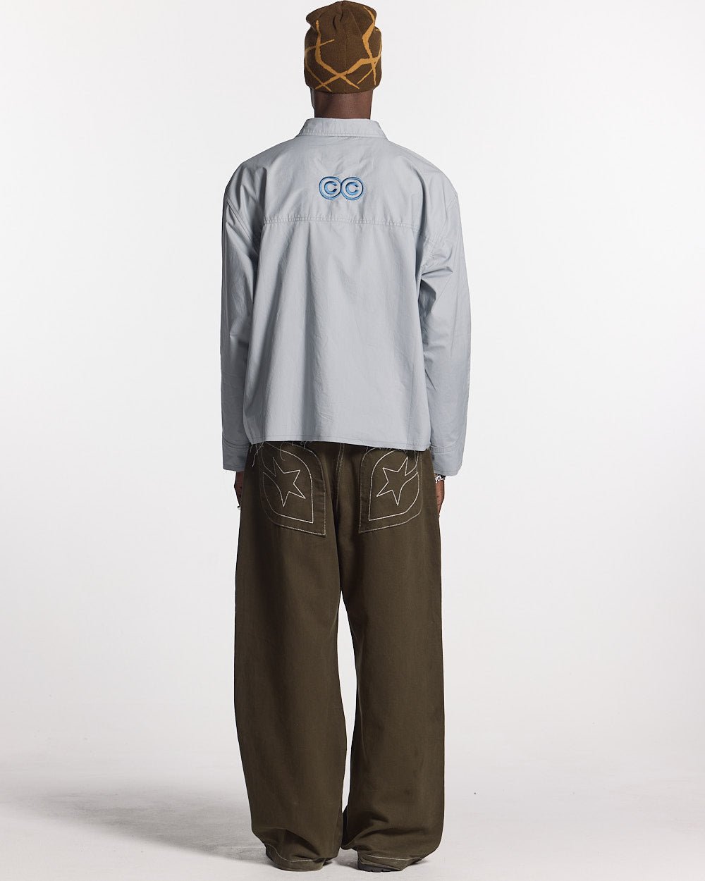 MONTMELO SHIRT GREY - grey long sleeve shirt, back view on male model - Cold Culture #man