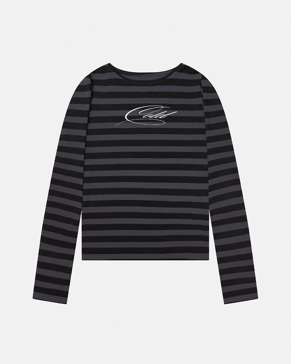 MOONLINE LONGSLEEVE TOP GREY - grey striped longsleeve tee, front view - Cold Culture #packshot