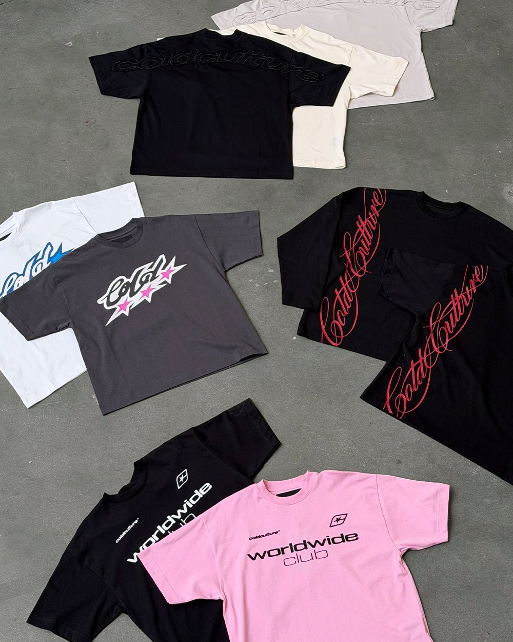 MR WORLDWIDE TEE BLACK - black graphic print tee, flat lay with matching pieces - Cold Culture