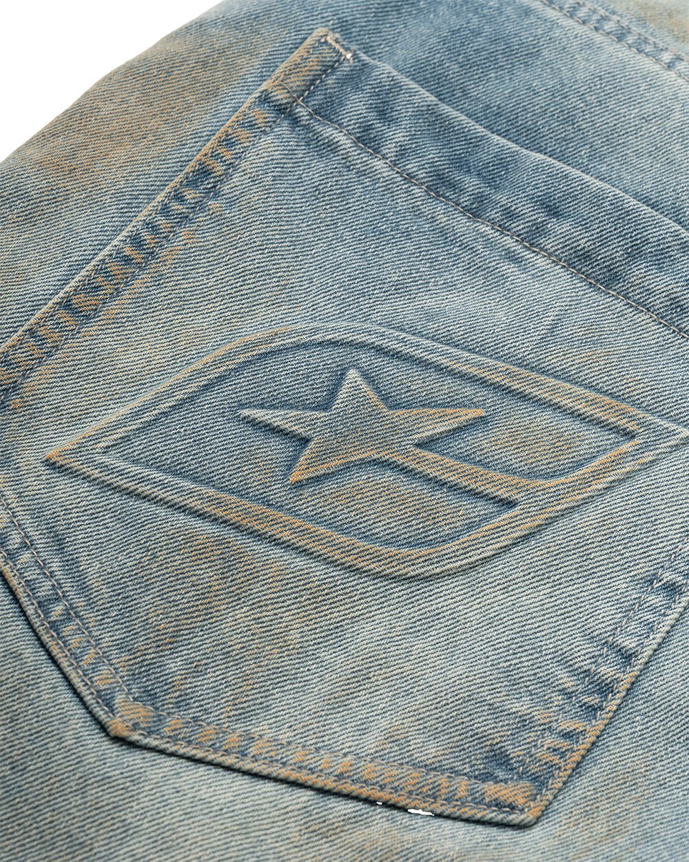 MUDDY V3 PANTS BLUE - washed blue denim pants, detail close-up - Cold Culture