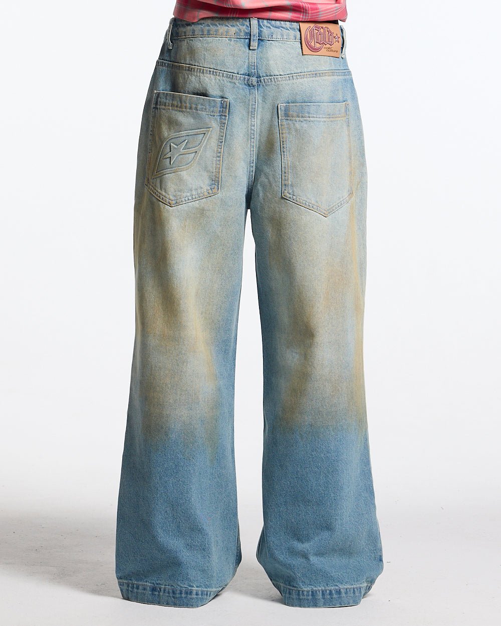 MUDDY V3 PANTS BLUE - washed blue denim pants, back view on male model - Cold Culture