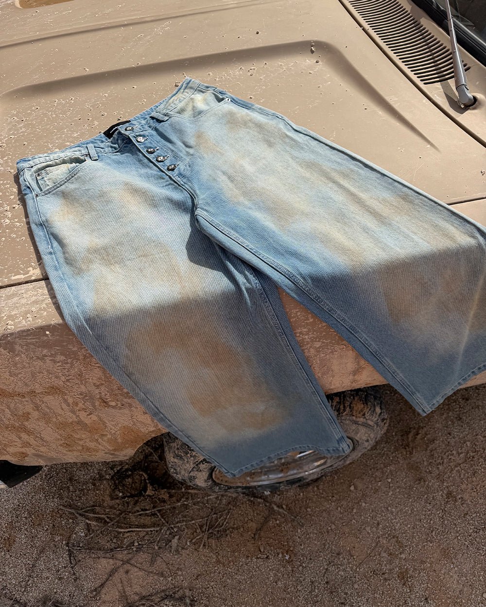 MUDDY V3 PANTS BLUE - washed blue denim pants, flat lay - Cold Culture