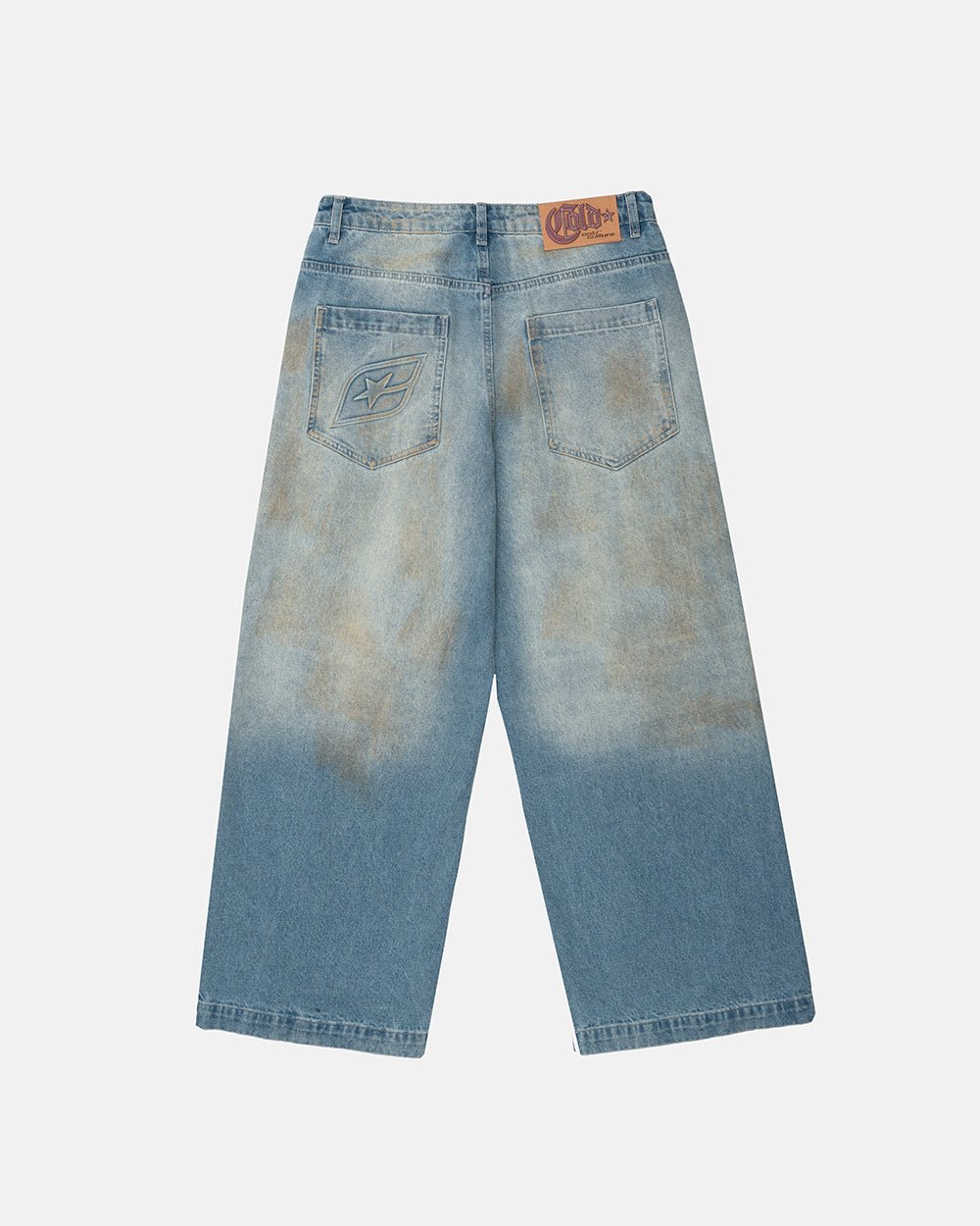 MUDDY V3 PANTS BLUE - washed blue denim pants, back view - Cold Culture #packshot
