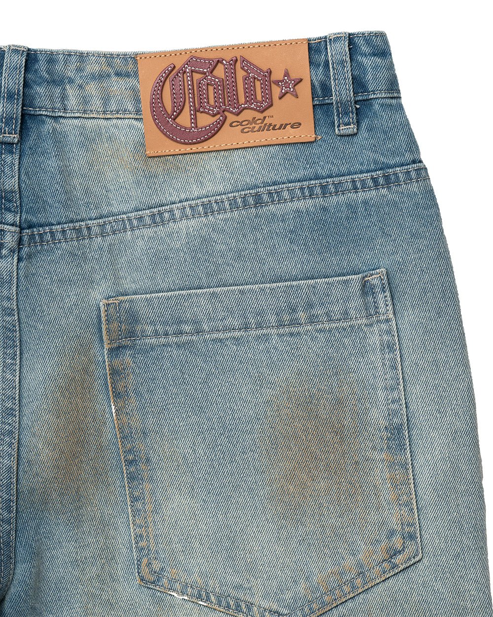 MUDDY V3 PANTS BLUE - washed blue denim pants, detail close-up - Cold Culture