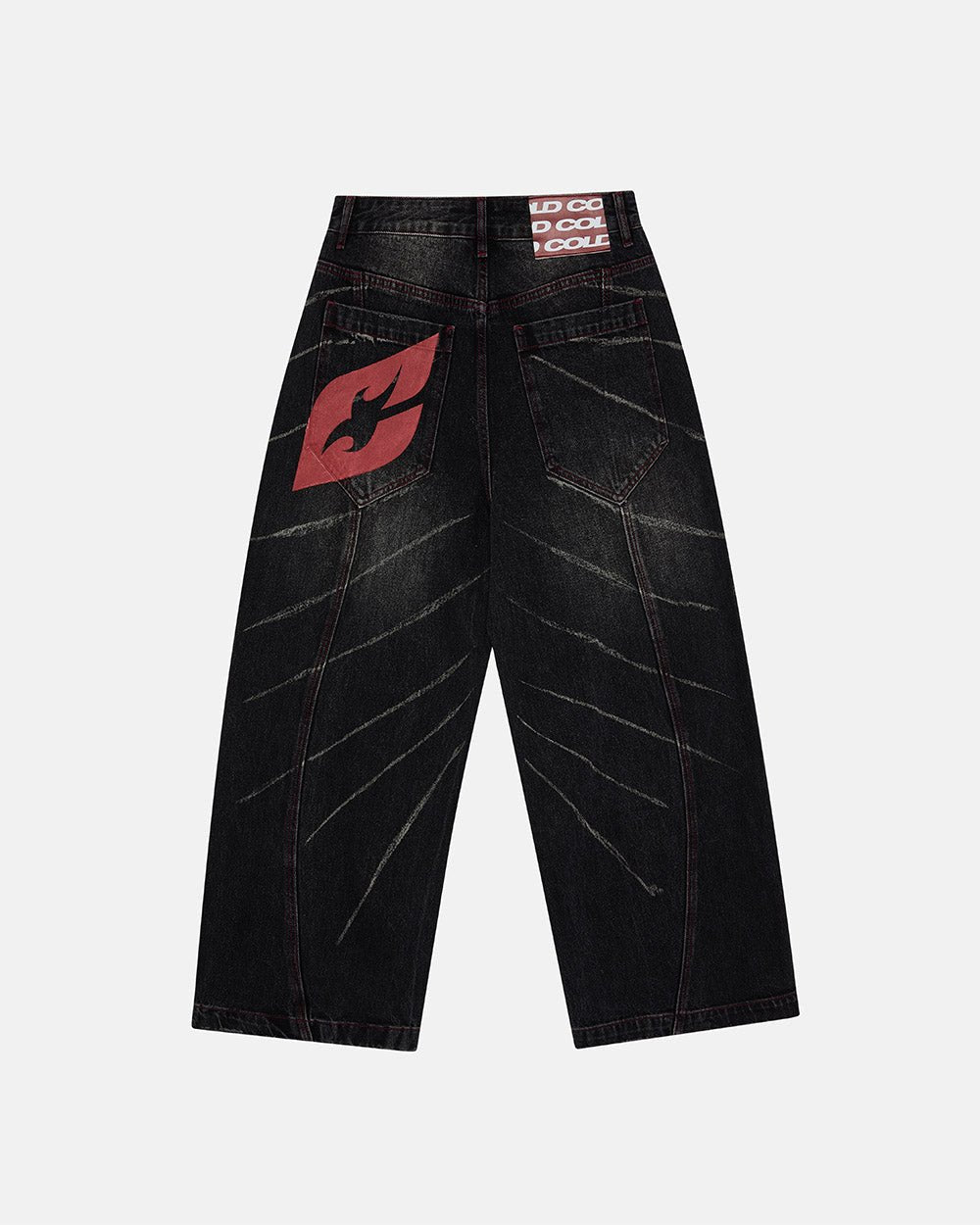 MUSIC RHYTHM V3 PANTS BLACK - black distressed denim pants, back view - Cold Culture #packshot