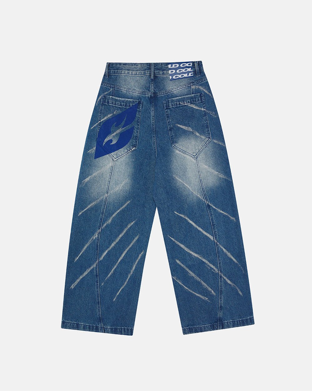 MUSIC RHYTHM V3 PANTS LIGHT BLUE - light blue washed denim pants, back view - Cold Culture #packshot