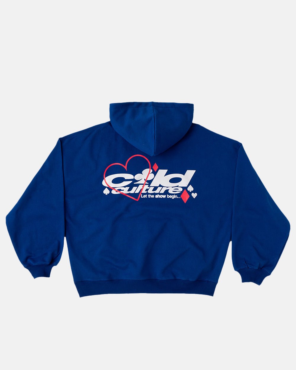NAIPES HOODIE MIDDLE BLUE - royal blue graphic print hoodie, back view - Cold Culture #packshot