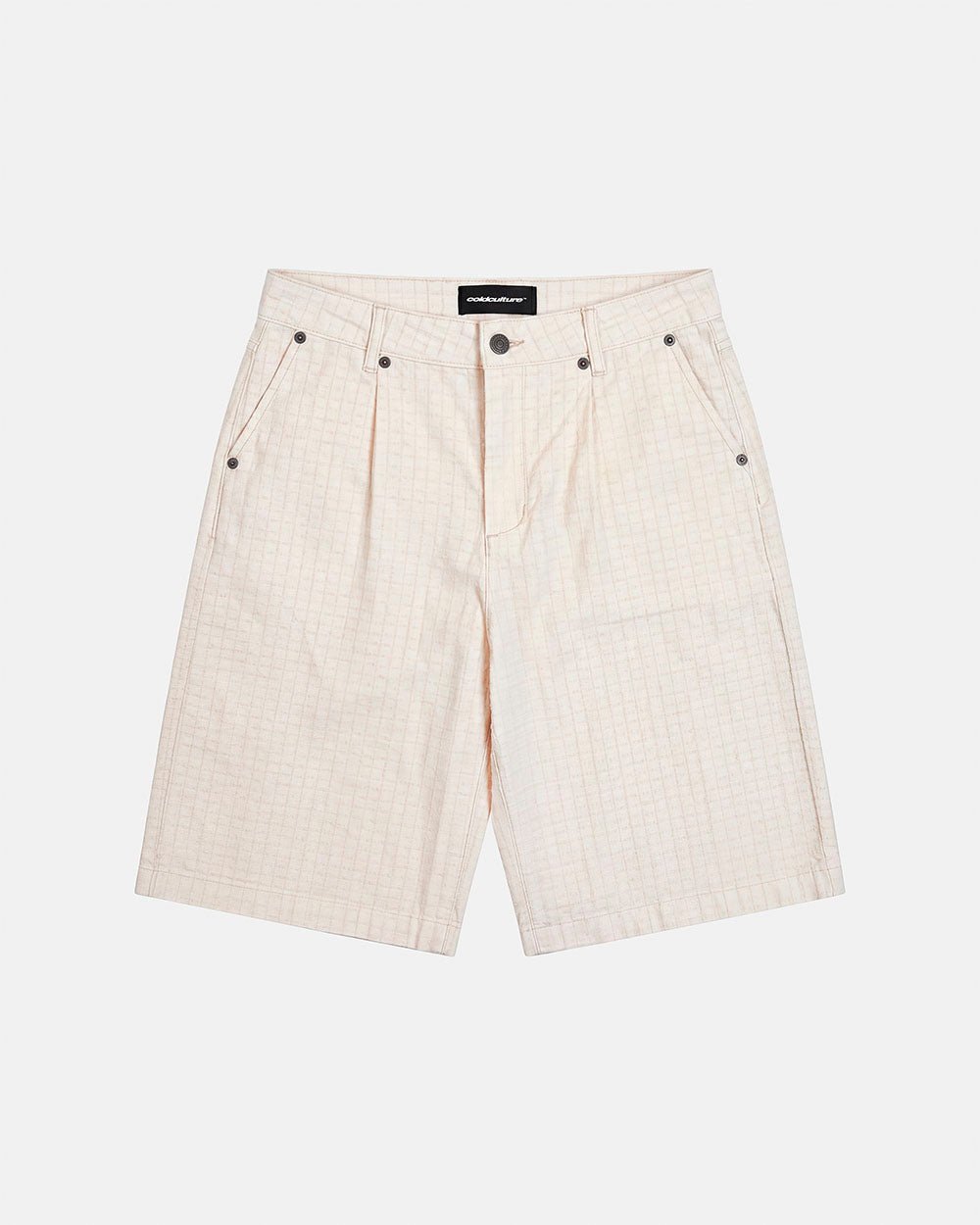 NEEDLE PUNCH SHORT WHITE - off-white textured shorts, front view - Cold Culture #packshot