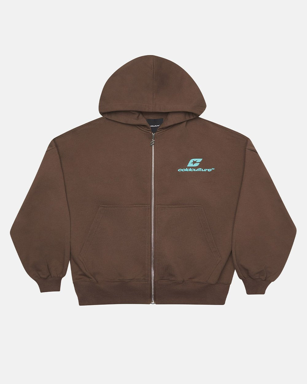 NEW CURVED ZIP HOODIE BROWN & BLUE - COLD CULTURE #packshot