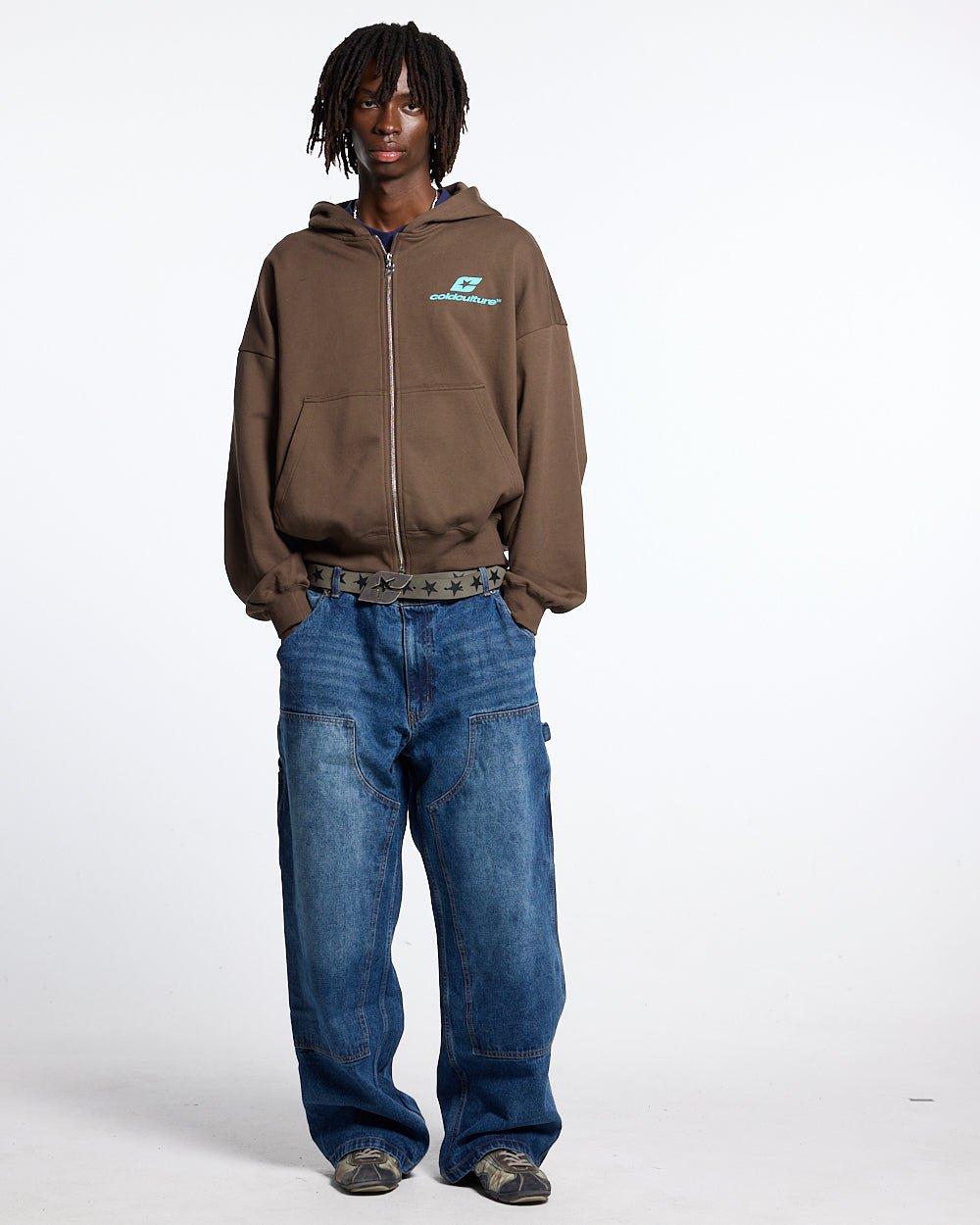 NEW CURVED ZIP HOODIE BROWN & BLUE - COLD CULTURE #man