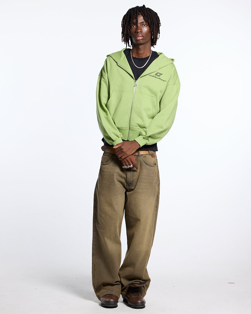 NEW CURVED ZIP HOODIE GREEN - COLD CULTURE #man