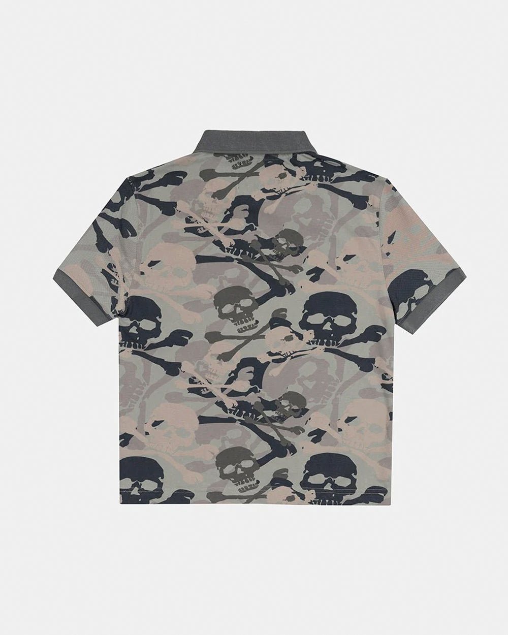 NIGHTSKULL POLO GREY - grey skull print polo shirt, back view - Cold Culture #packshot