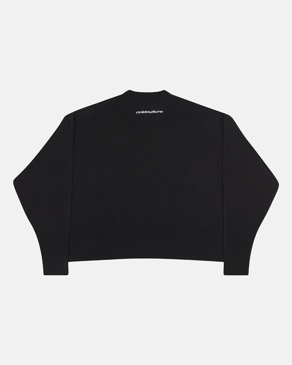 NO RULES KNIT BLACK - black graphic knit sweater, back view - Cold Culture #packshot