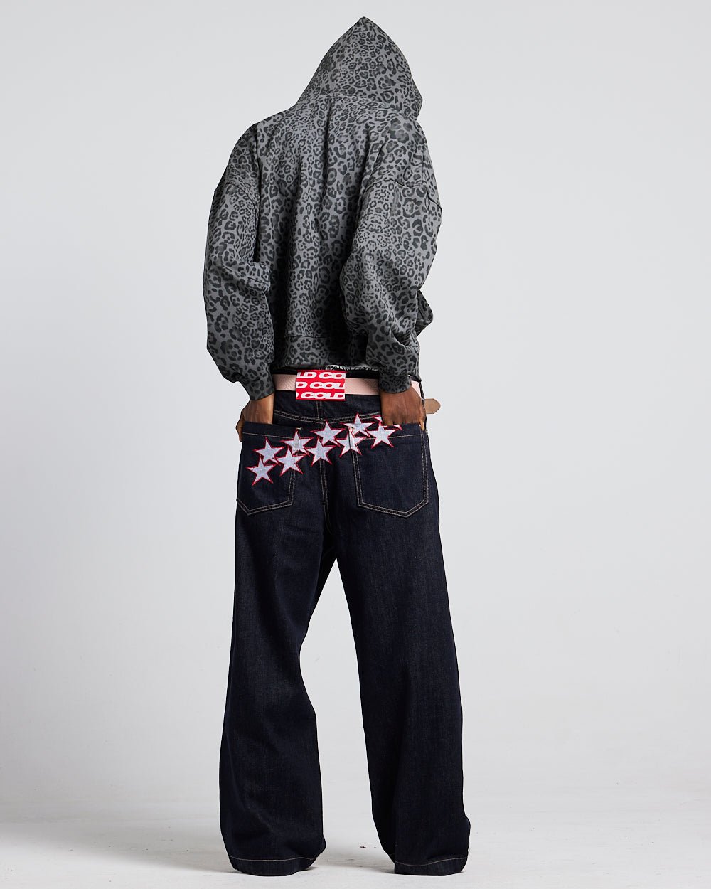 NOCTURNE BEAST ZIP HOODIE DARK GREY - dark grey leopard print zip-up hoodie, back view on male model - Cold Culture