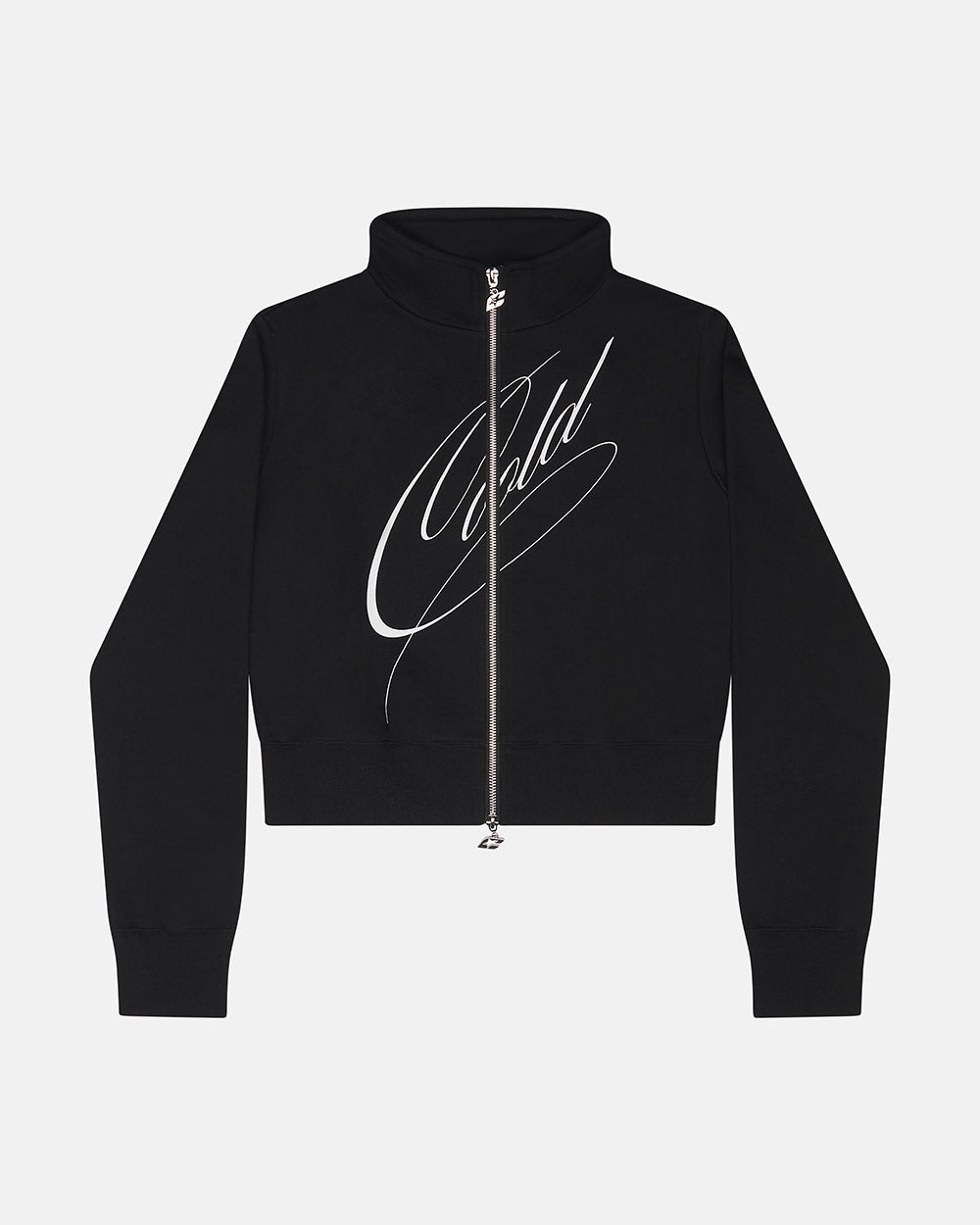 OFF GRID ZIPPER BLACK - black cropped zip-up hoodie, front view - Cold Culture #packshot
