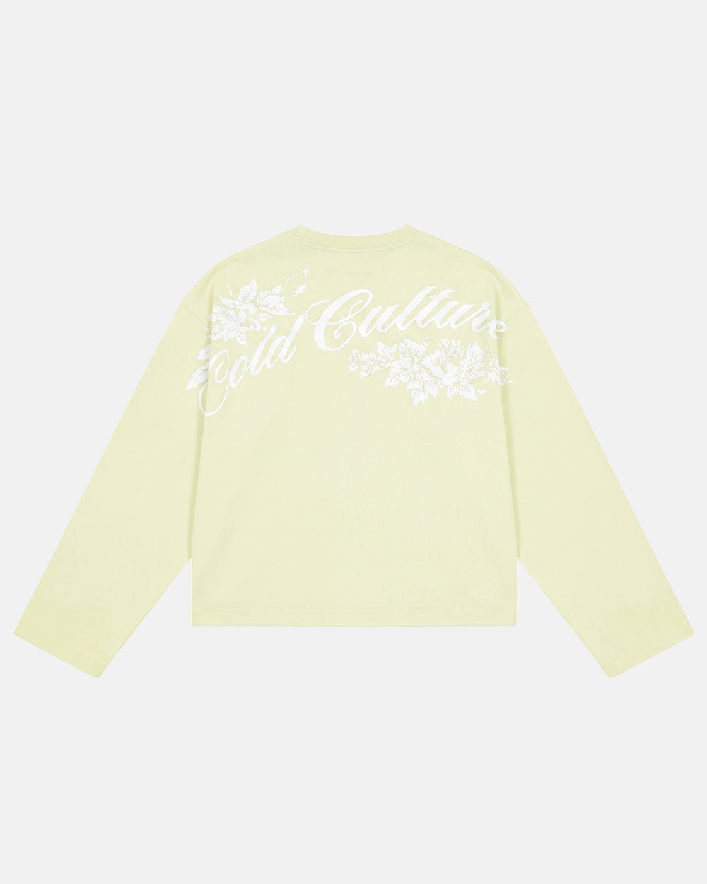 OLD SOUL LONGSLEEVE PALE YELLOW - pale yellow graphic print longsleeve tee, back view - Cold Culture #packshot